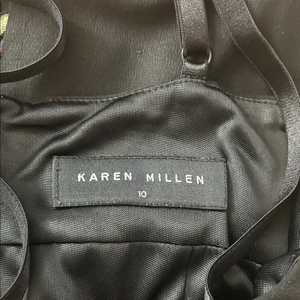 Karen Millen Sexy Black w/ Roses Spaghetti Straps Silk Sheath Dress **Sz 10** 🌹🌹 - Picture 6 of 7
